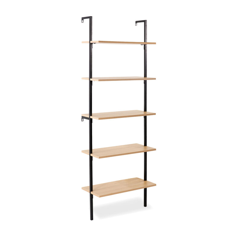 Madera  Industrial 5-Shelf Wood Wall-Mounted Open Ladder Bookcase