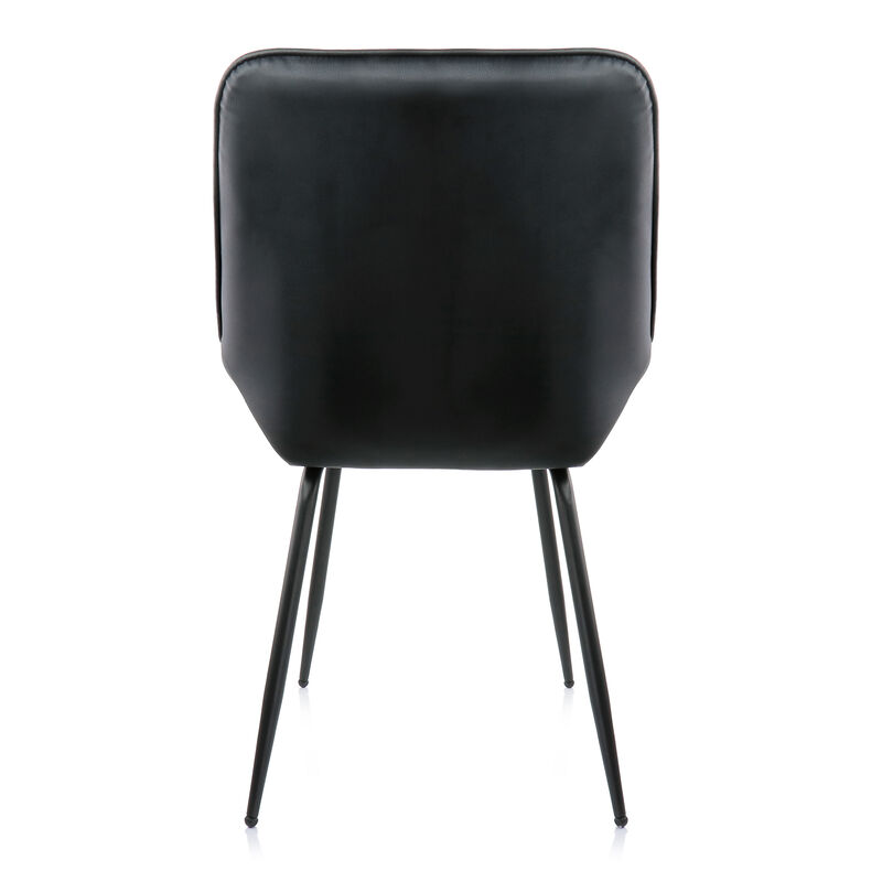 Elama 2 Piece Faux Leather Tufted Chair in Black with Black Metal Legs