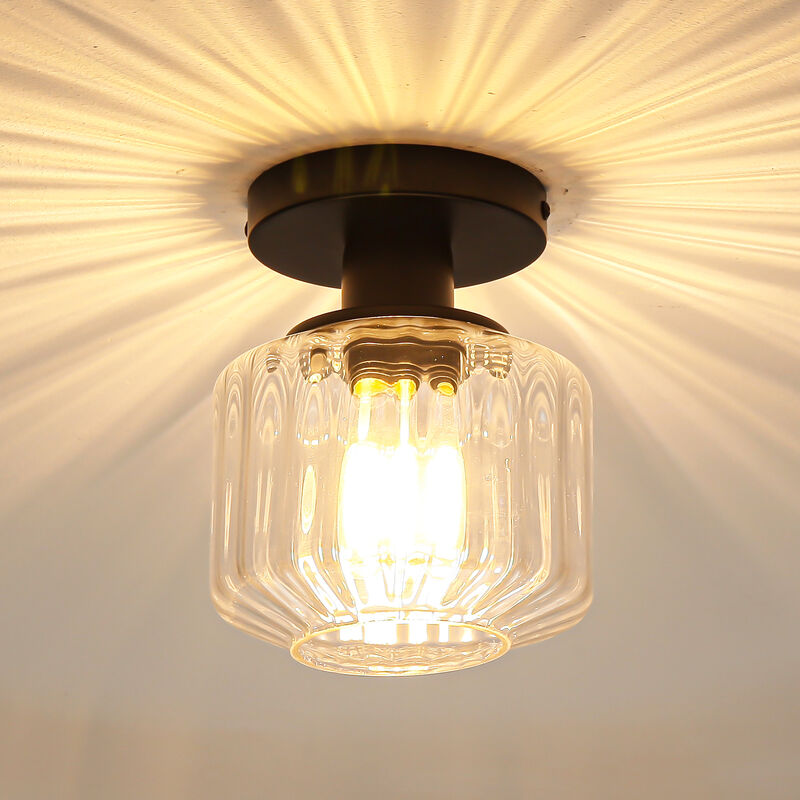 5.9" Wide Modern Black Glass Semi Flush Mount Ceiling Light