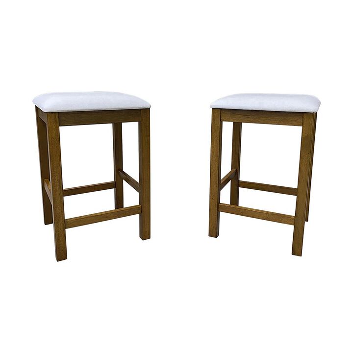 Carolina Living Tristan Backless Counter Stool - Set of 2 - Golden Oak - White Upholstery