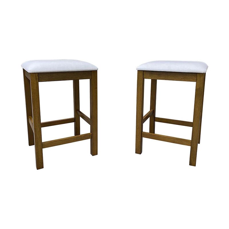 Carolina Living Tristan Backless Counter Stool - Set of 2 - Golden Oak - White Upholstery