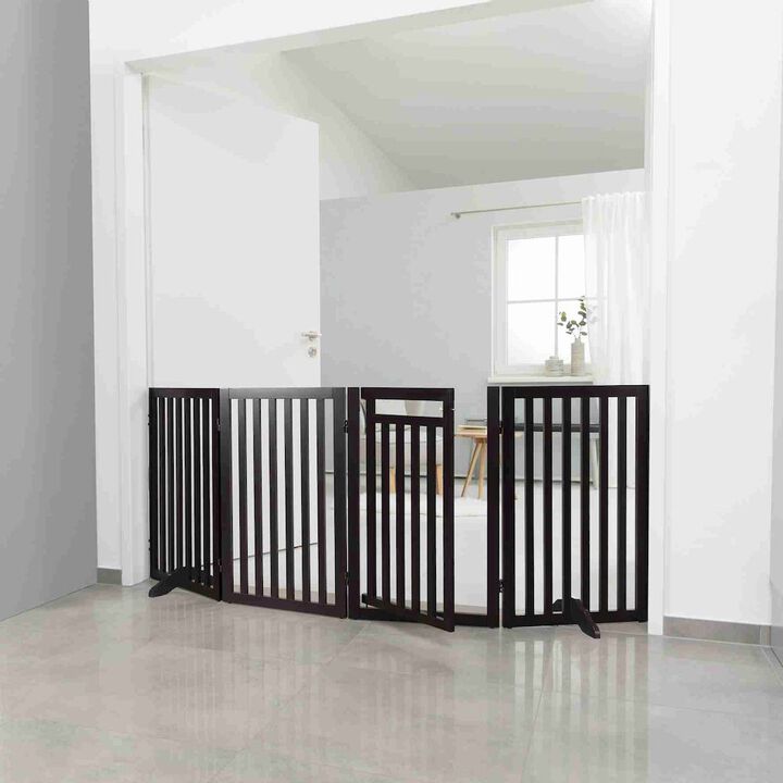 TRIXIE 4-Panel Foldable Wood Freestanding Pet Gate, Walk Thru Door, Expands to 80"
