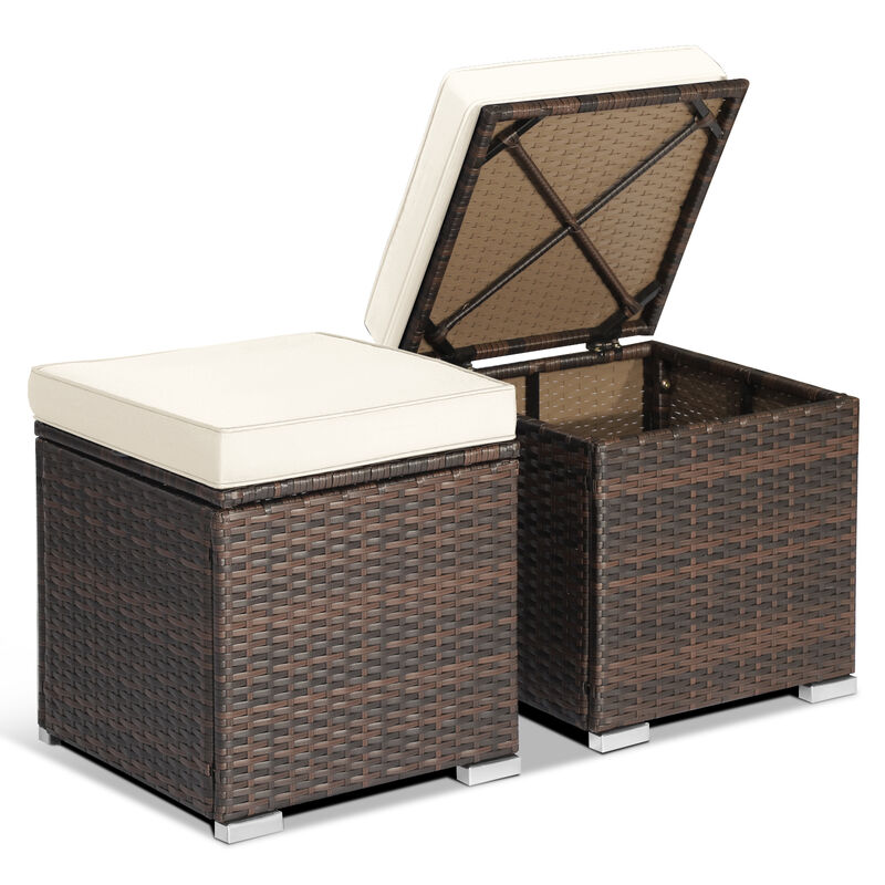 2 Pieces Patio Ottoman with Removable Cushions