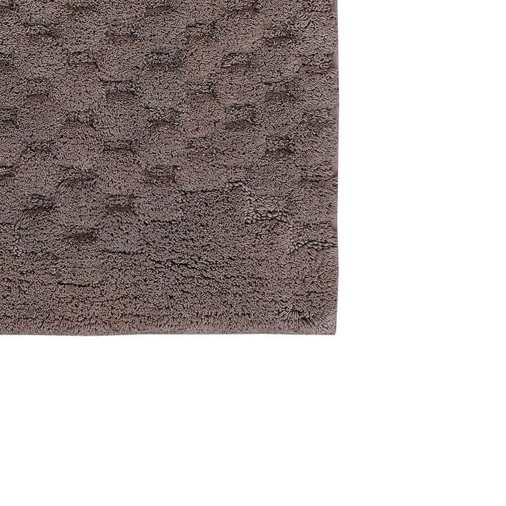 Knightsbridge Luxurious Block Pattern High Quality Year Round Cotton With Non-Skid Back Bath Rug 20" X 30" Stone