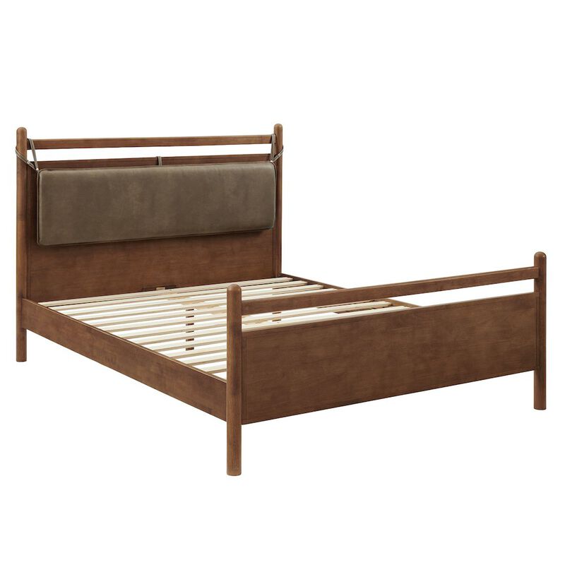 Leni Queen Size Vegan Leather and Wood Platform Bed Frame image number 3