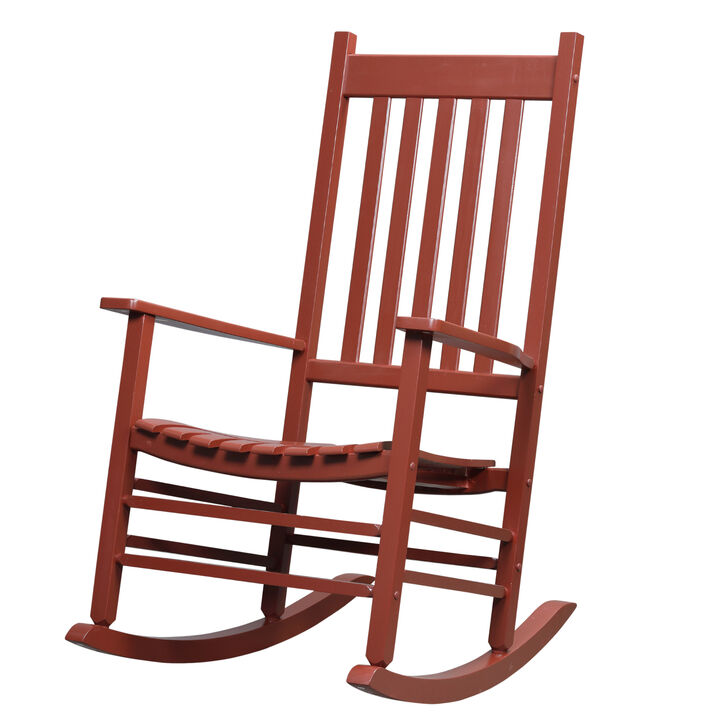 Outsunny Outdoor Rocking Chair, Wooden Rocking Patio Chairs with Rustic High Back, Slatted Seat and Backrest for Indoor, Backyard, Garden, Wine Red