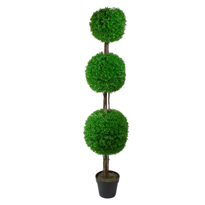 60" Triple Sphere Artificial Boxwood Topiary Potted Plant