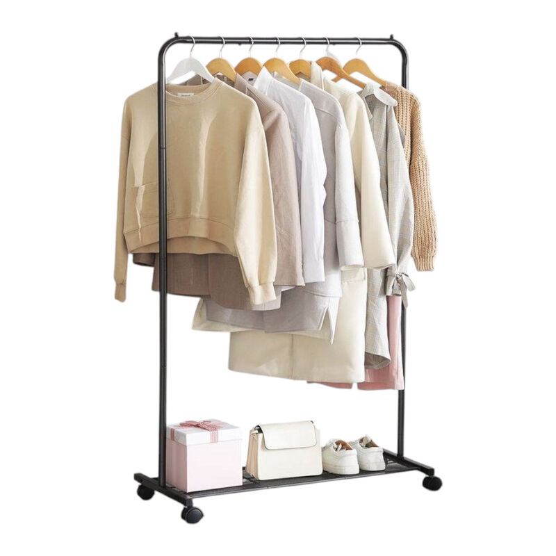 Rolling Steel Garment Rack with Bottom Mesh Shelf