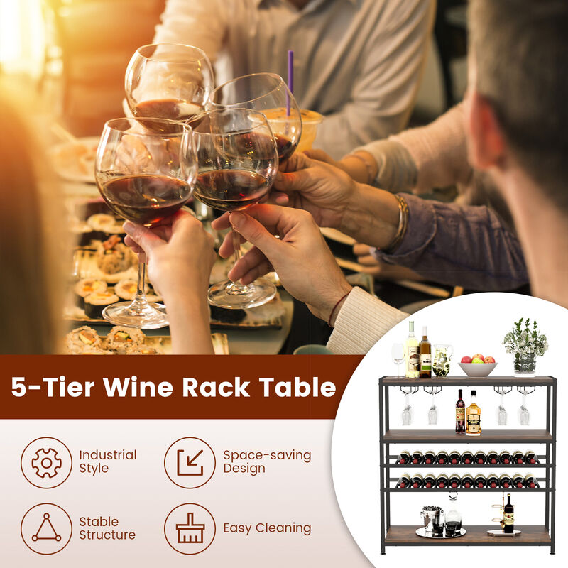 5-tier Wine Rack Table with Glasses Holder