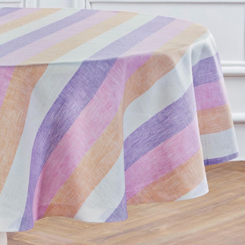 Solino Home 100% Pure Linen Round Tablecloth - Gelato Stripe