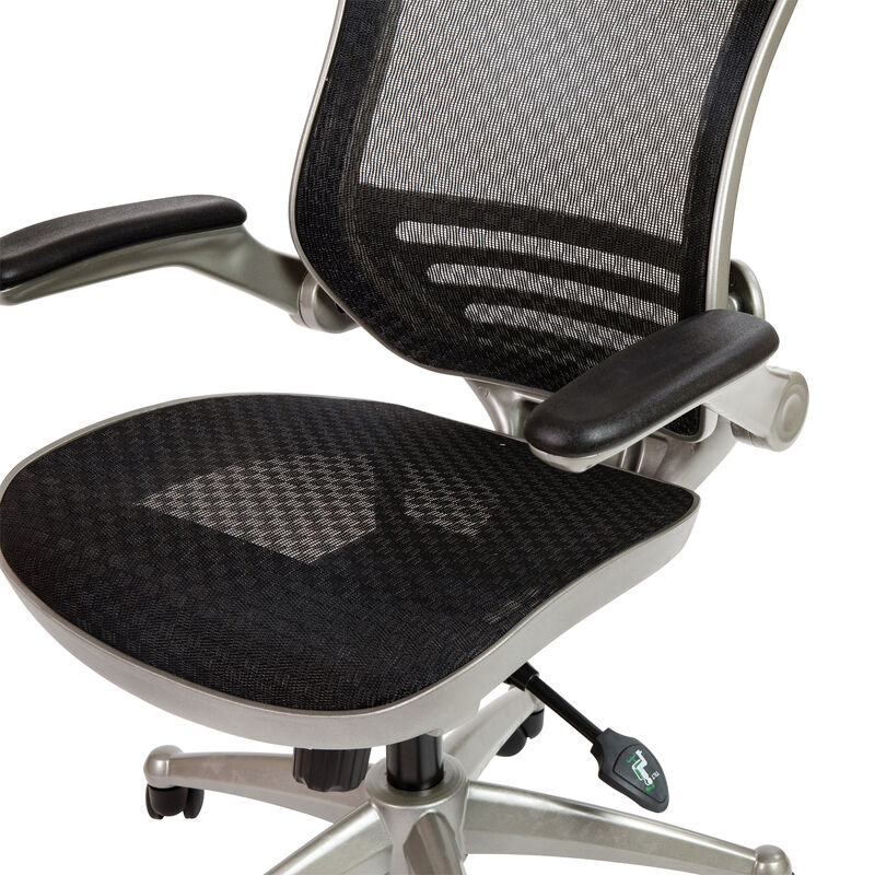 Warfield Mid-Back Transparent Black Mesh Executive Swivel Office Chair with Melrose Gold Frame and Flip-Up Arms image number 8
