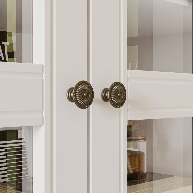 FUFU&GAGA Modern Display Storage Cabinet with 2 Glass Doors, 1 Drawer & Retro Handles, Solid Painted Wood Legs, Elevated Base, (34.6 in. W x 15.7 in. D x 77.2 in. H), White