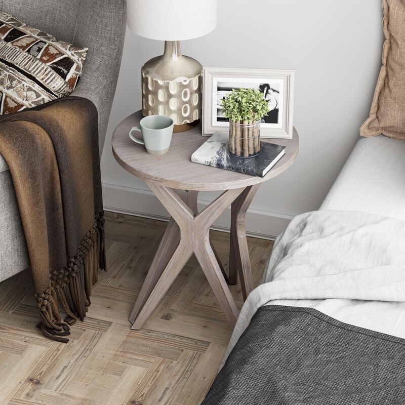 LONYKE Pedestal Farmhouse End Table Set of 2, Distressed Top with Tripod Base Bedside Table for Living Room, Modern, Boho Decor,