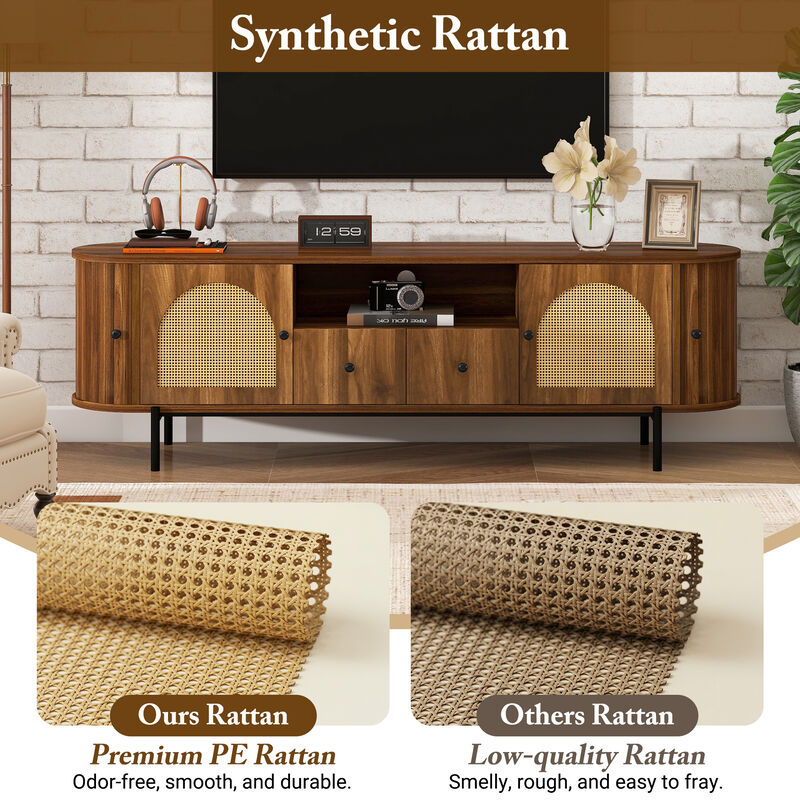 Merax Farmhouse TV Cabinet with Durable Synthetic Rattan Doors, 2 Drawers for Remotes image number 3