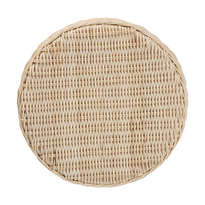 bali & pari Sarna Natural Rattan End Table - Handwoven Wicker Accent Table with Scalloped Base and Two-Tone Finish, Boho Coastal Style Side Table