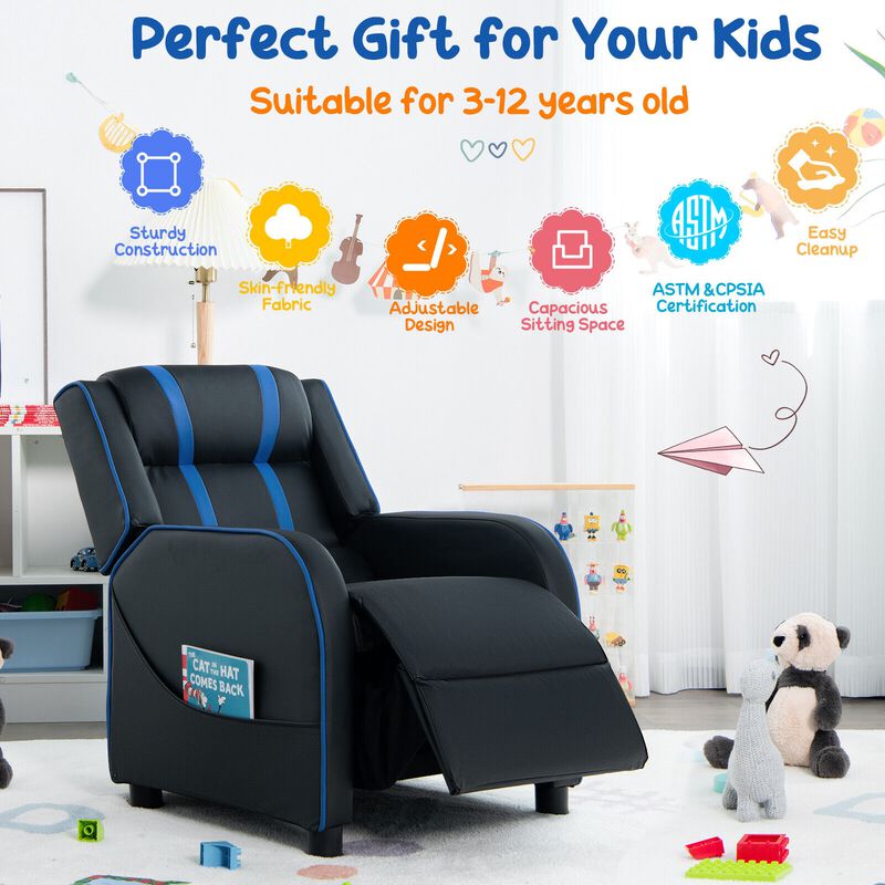 Comfortable Kids Recliner Chair with Side Pockets and Adjustable Footrest for Playtime and Relaxation image number 2