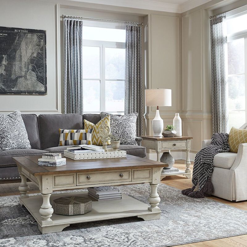 Liberty Furniture 3 PcLiving Room Set - Wood Cocktail Table, 2 End Tables - Antique White Tobacco image number 1