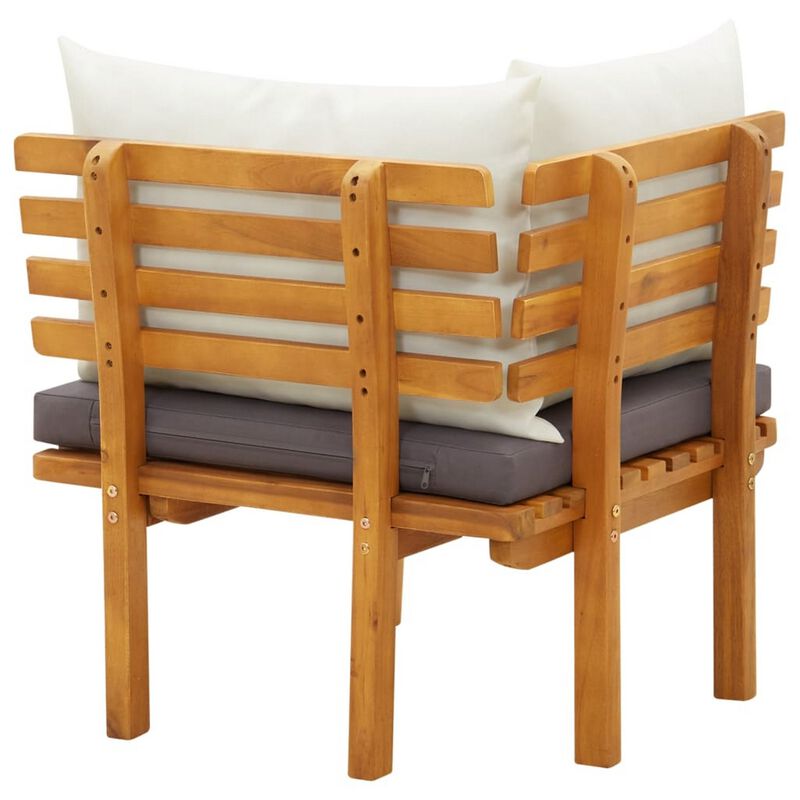 Roma Outdoor Modular Corner Chair, White Fabric, Solid Acacia Wood - Benzara image number 6