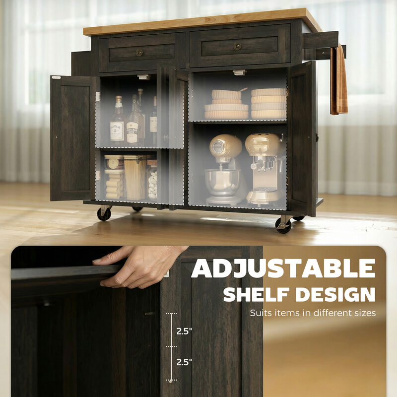 Hivvago Kitchen Cart on Wheels with Adjustable Shelves and Drawers image number 4