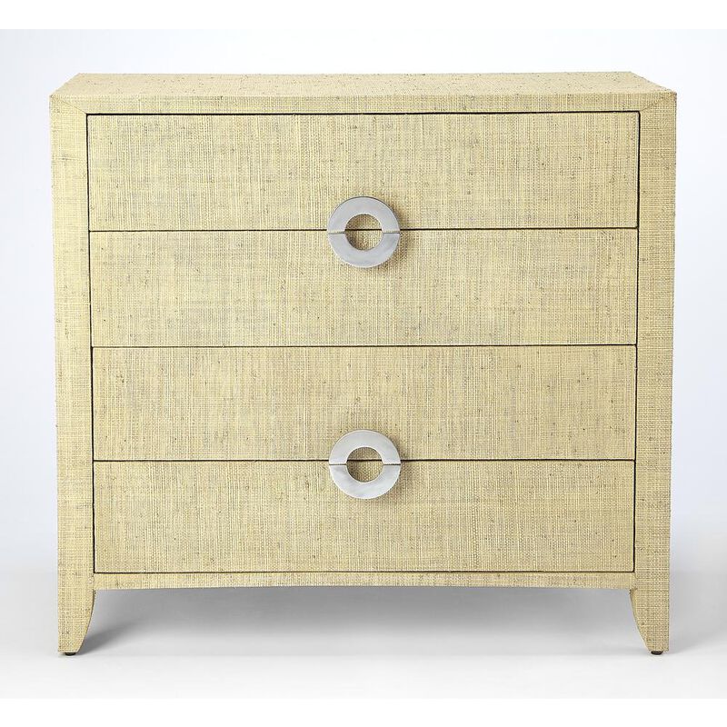 Butler Specialty Amelle 4-Drawer Raffia Accent Chest, Cream, Yellow image number 4