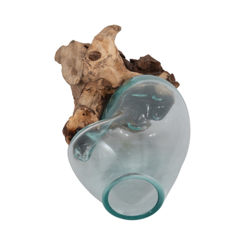 Glass 14"h Vase In Wood Stand, Brown image number 5