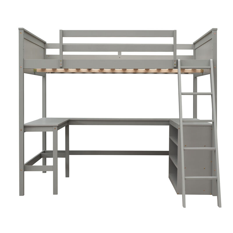 Merax Loft Bed with Shelves and Desk