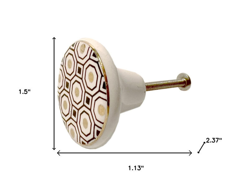 HomeRoots Set of Six Gold Silver And White Geometric Ceramic Drawer Pull Knobs image number 5
