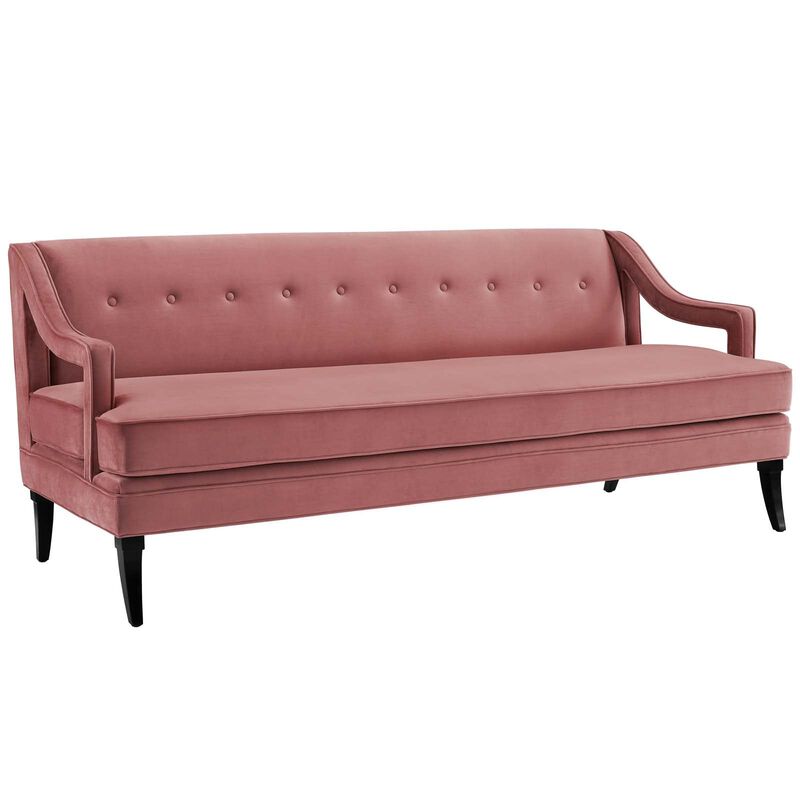 Modway Concur Mid-Century Modern Upholstered Velvet Sofa In Dusty Rose