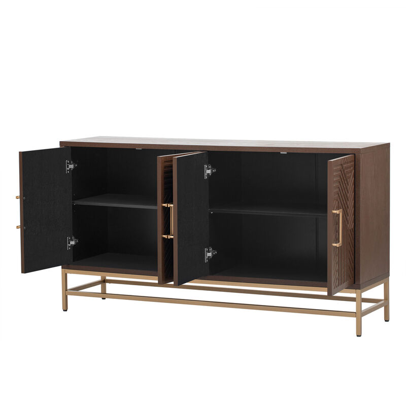 Whisen Retro Style Sideboard with Rectangular Metal Handles and Adjustable Shelves - Black