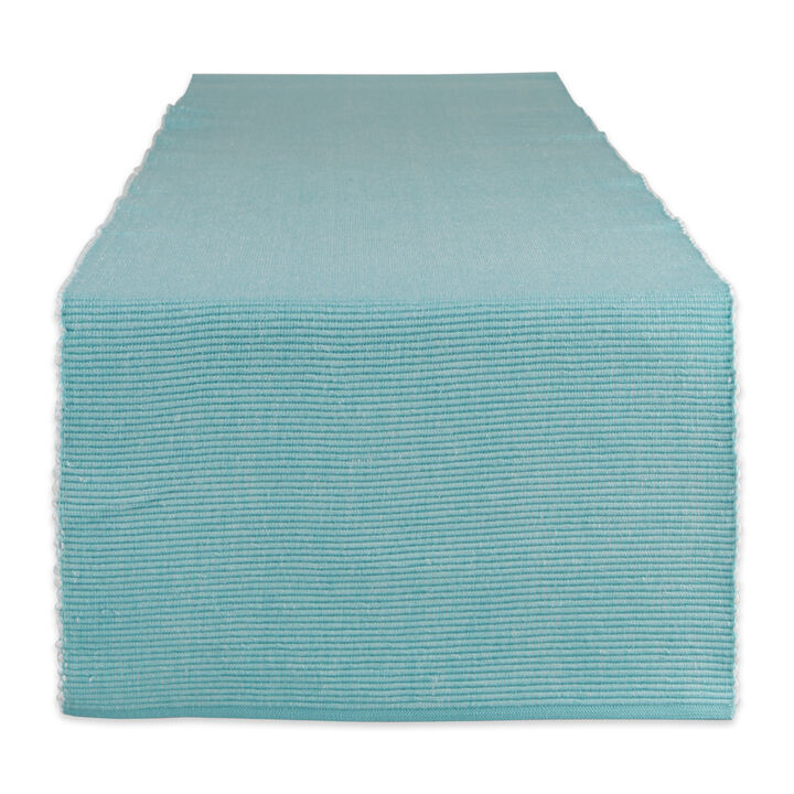13" x 108" Aqua Blue and White Rectangular Home Essentials 2-Tone Ribbed Table Runner