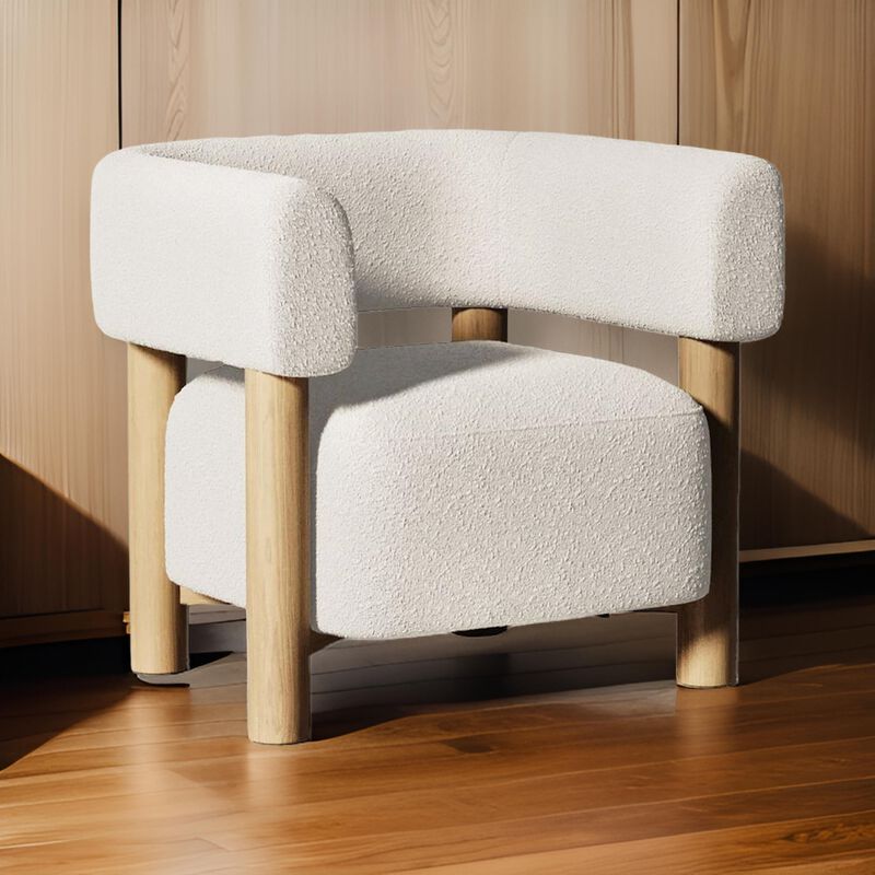 31 Inch Accent Chair, Modern Brown Wood Frame, White Fabric Upholstery image number 5