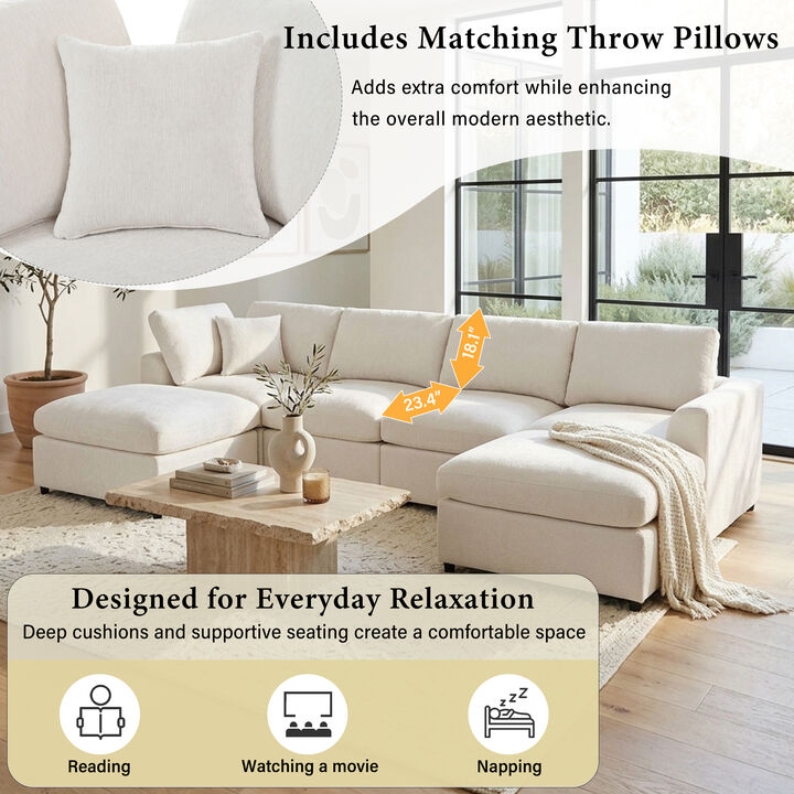 Merax 3-Piece Chenille Modular Sofa Set with Ottoman &ndash; 2-Seater, Accent Chair