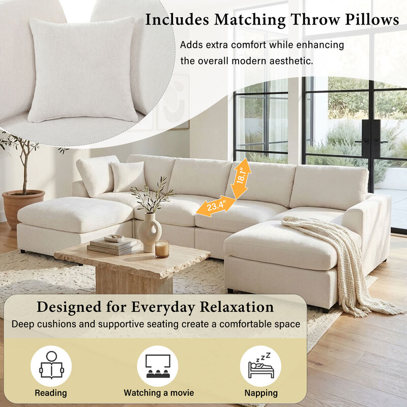 Merax 3-Piece Chenille Modular Sofa Set with Ottoman &ndash; 2-Seater, Accent Chair image number 1