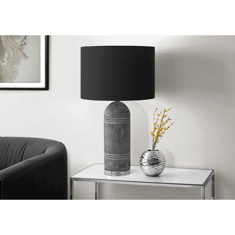 Lighting, 28"H, Table Lamp, Grey Resin, Black Shade, Contemporary, Modern