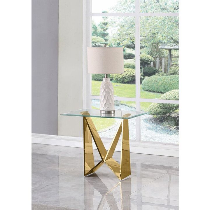 Best Quality Furniture Clear glass End table with a gold color  base