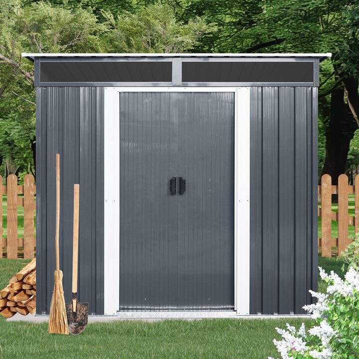 6ft x 5ft Outdoor Metal Storage Shed with Window and Transparent plate for Garden