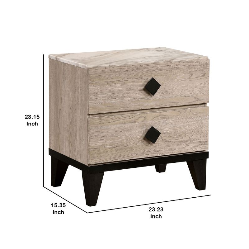 2 Drawer Wooden Nightstand with Grains and Angled Legs, Cream-Benzara image number 5