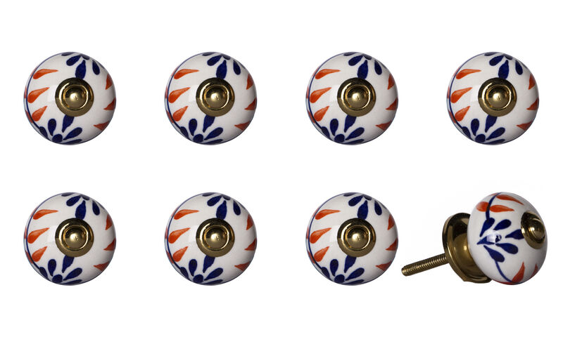 HomeRoots Set of Eight Blue And White Ceramic And Metal Drawer Pull Knobs image number 3