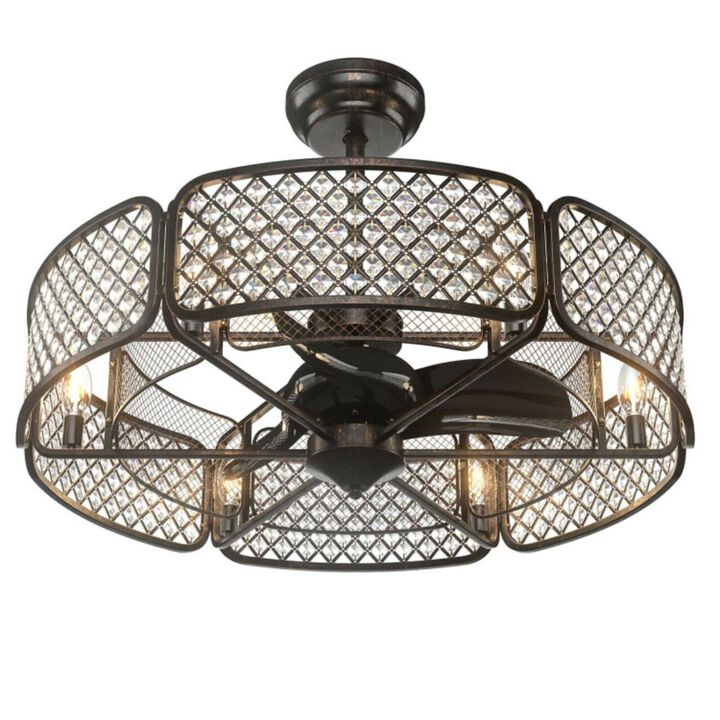 Caged Ceiling Fan With Light Crystal Lampshade 6 Light Bases