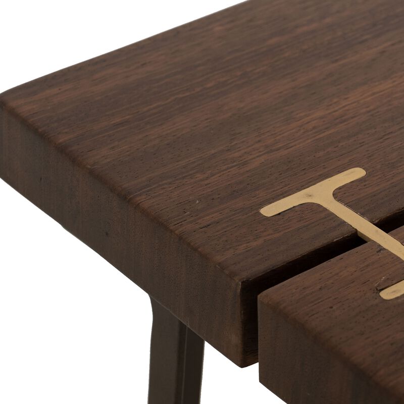 Ally Cocktail Coffee Table, Gold Metal, Walnut Brown Parota 47 Inch