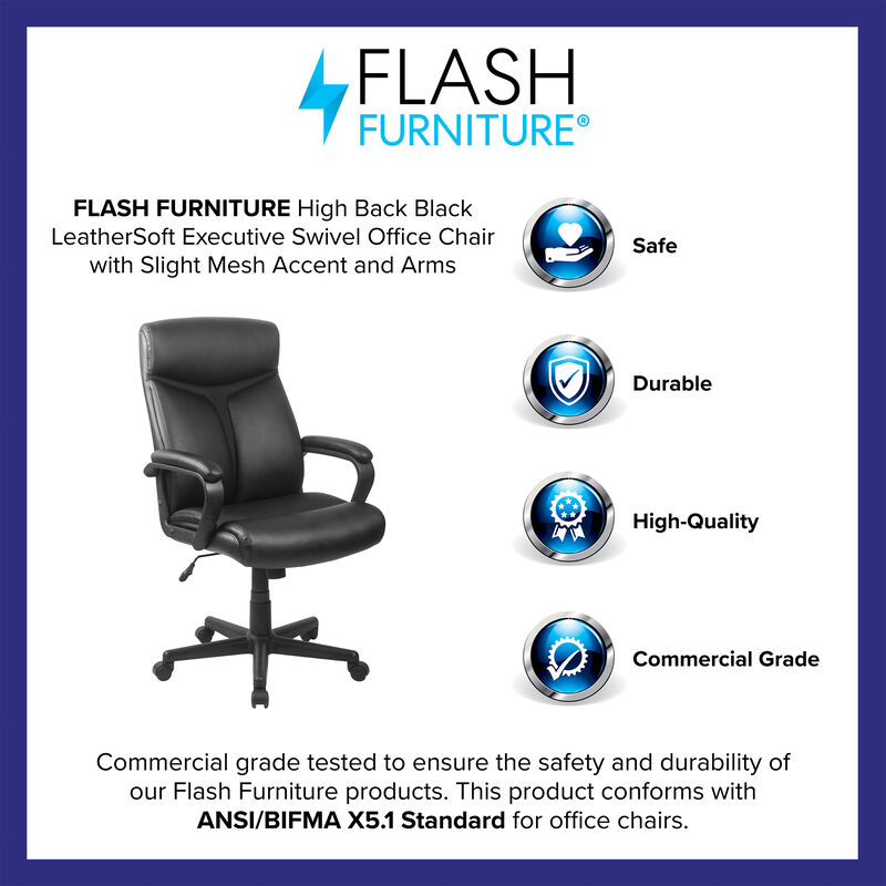 Raya High Back Black LeatherSoft Executive Swivel Office Chair with Slight Mesh Accent and Arms image number 3