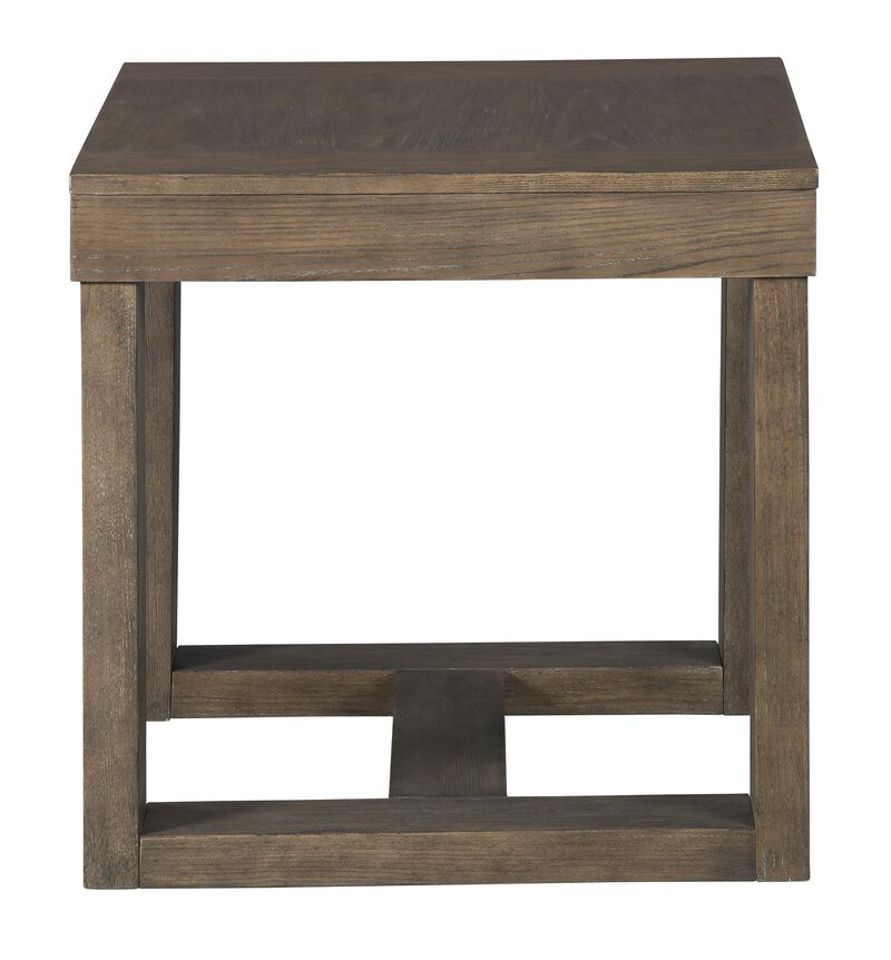 Grained Wooden Frame End Table with Trestle Base, Taupe Brown