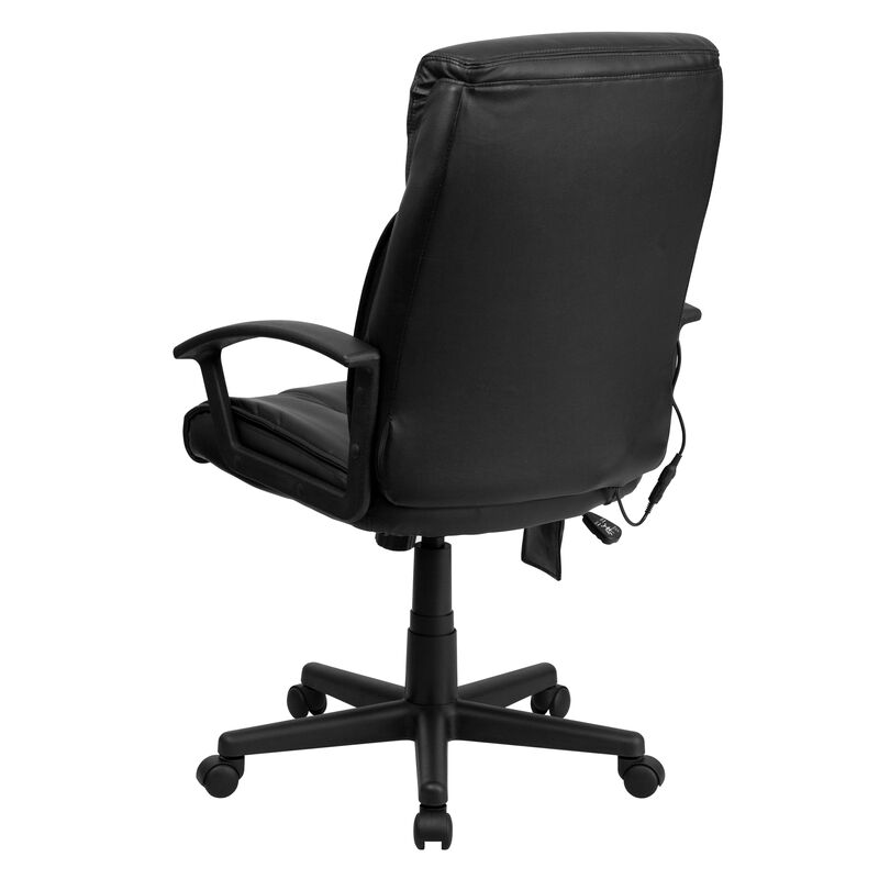 Sumter High Back Ergonomic Massaging LeatherSoft Executive Swivel Office Chair with Side Remote Pocket and Arms image number 4