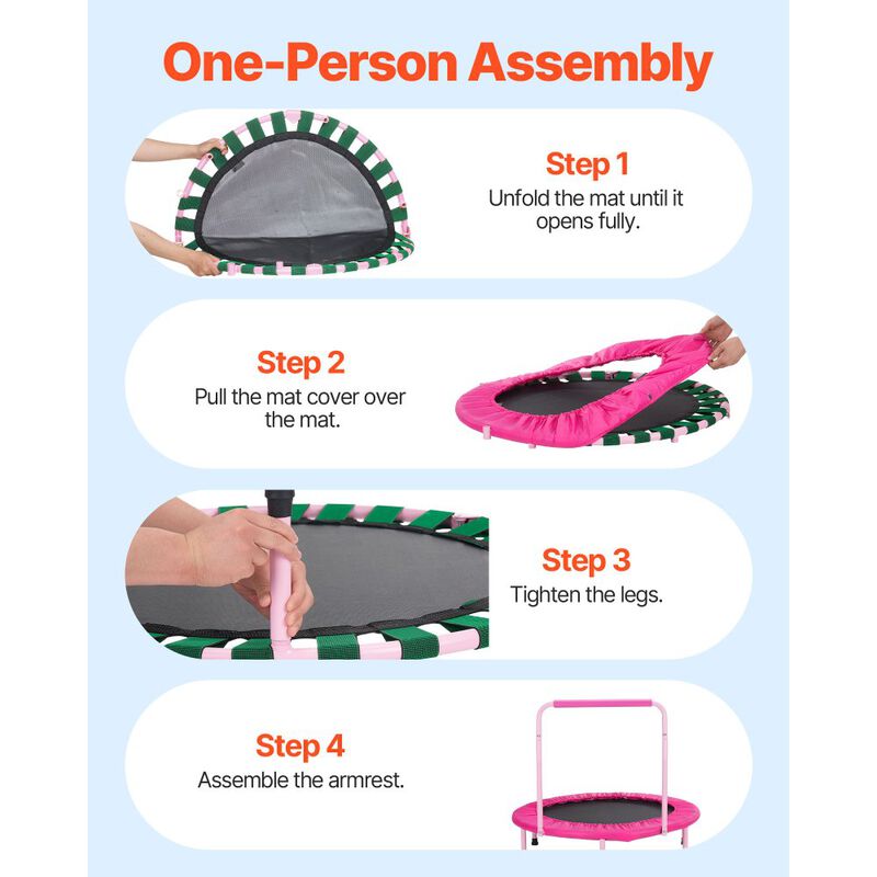 Foldable Kids Trampoline with Safety Handle, Outdoor Rebounder for Boys and Girls-Pink image number 4