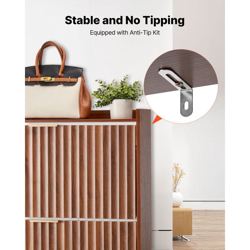 Mid-Century 2-Drawer Shoe Cabinet with Anti-Tip, Freestanding Walnut Shoe Rack image number 3