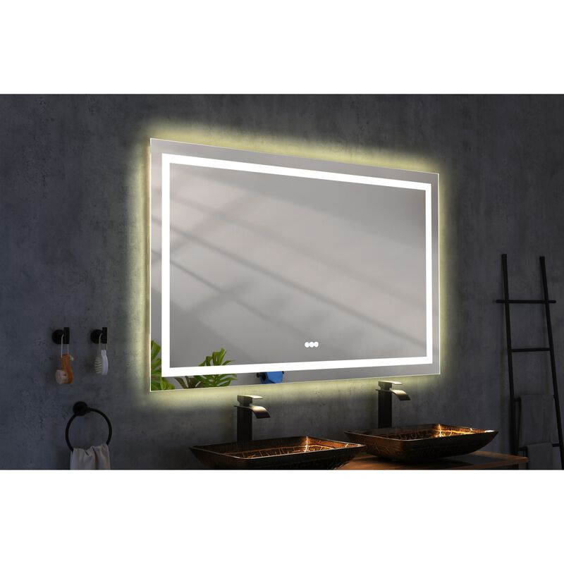 60X36 LED Lighted Bathroom Wall Mounted Mirror with High Lumen+Anti-Fog Separately Control+Dimmer Function