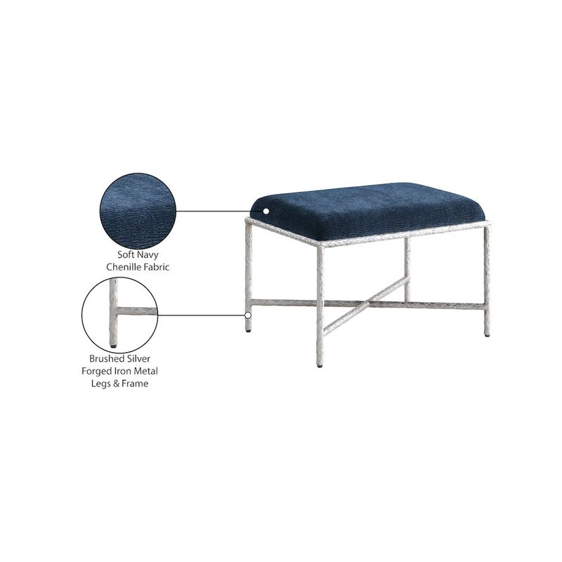 Meridian Furniture Valley Navy Chenille Fabric Bench
