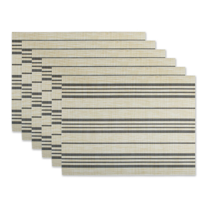 Set of 6 Striped Neutral And Black Woven Placemats 13" x 17.25"
