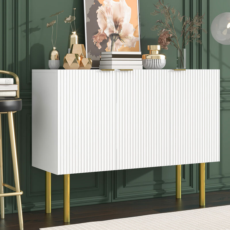 Modern Simple & Luxury Style Sideboard Particle Board & MDF Board Cabinet with Gold Metal Legs & Handles, Adjustable Shelves for Living Room, Dining Room (White) image number 2