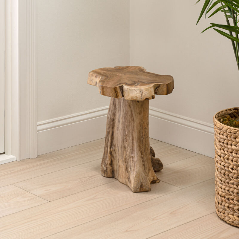 Amara Rustic Modern Handcrafted Live Edge Solid Teak Wood Stump Stool image number 1